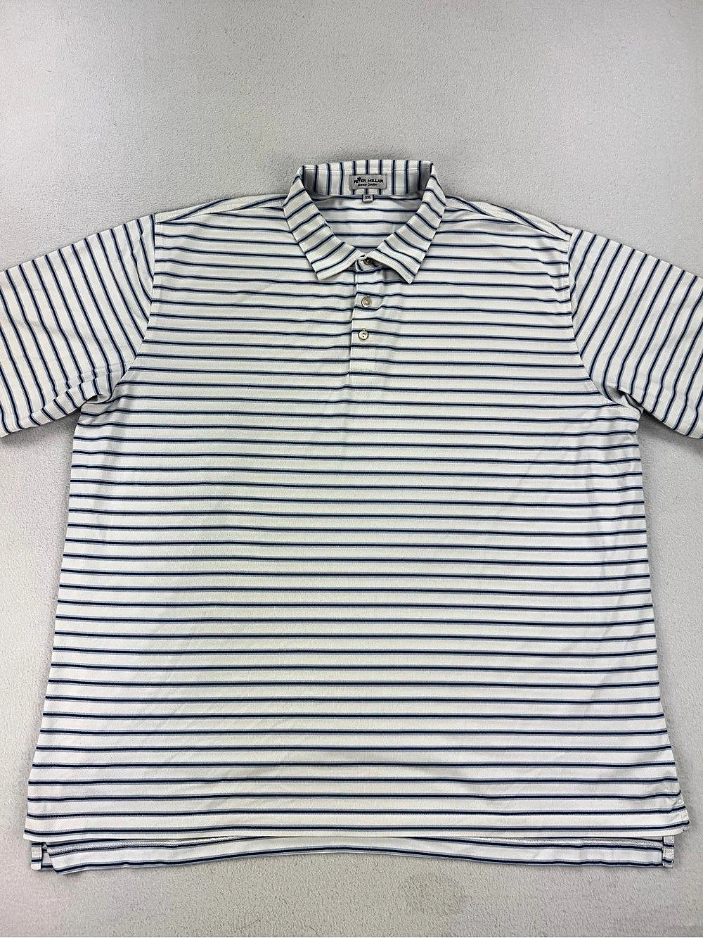 Peter Millar Summer Comfort White Blue Striped Performance Golf Polo Men Sz XXL